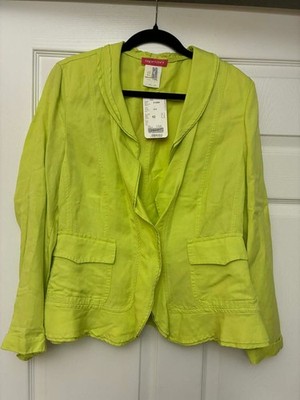 Apriori Womens US 12 Lime Green Linen Blend Blazer Jacket Casual Career NWT