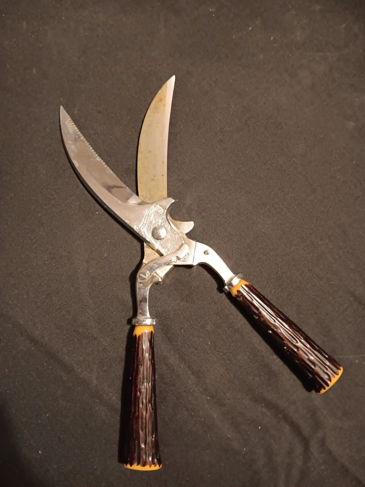 Vintage Poultry Shears Chrome Plated Antler/Stag Horn Handles Italy