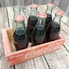 Coca Cola Holiday Wood Six 6 Pack Vintage Rare Set Has 8 oz Bottles 5 Full 1994
