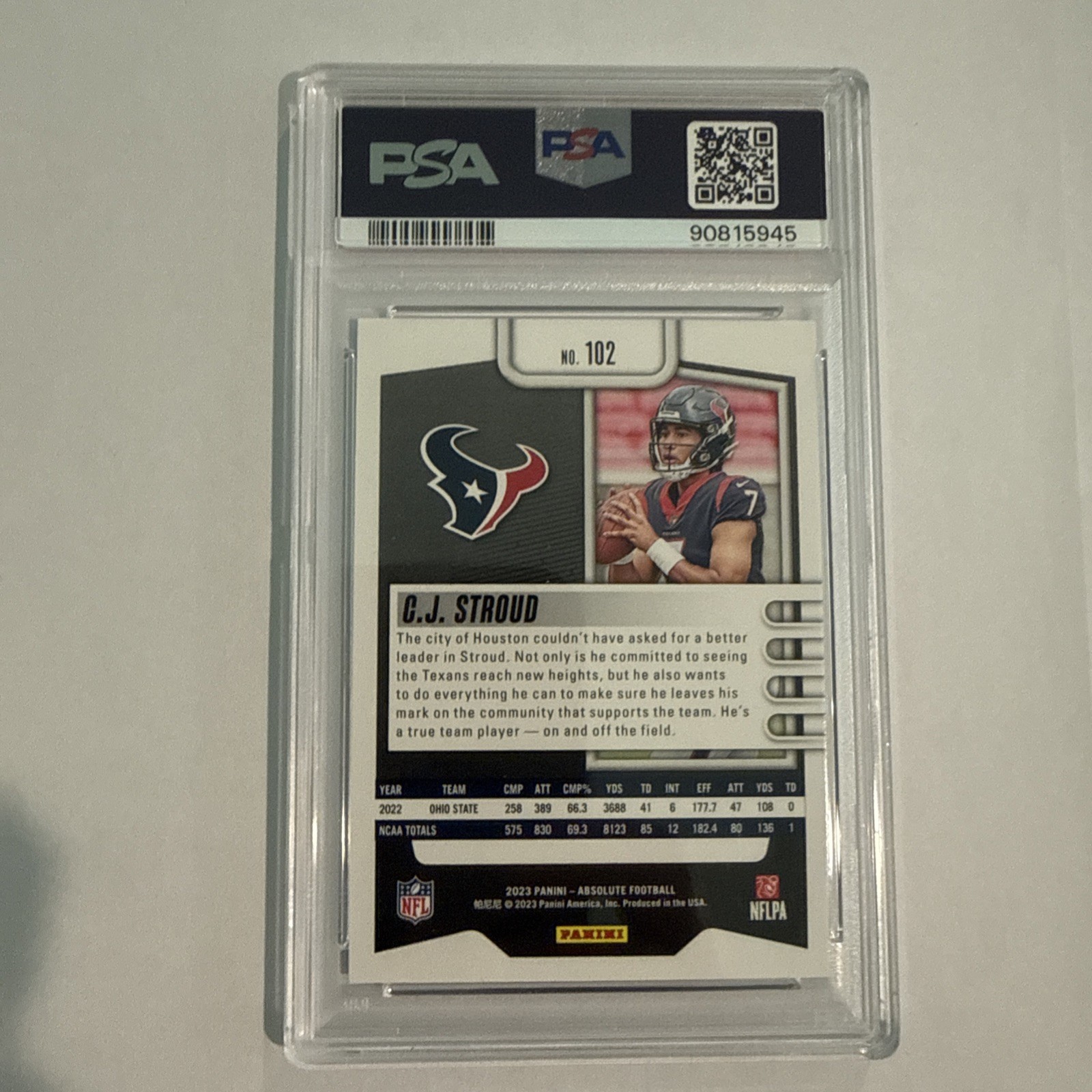 2023 Panini Absolute - Rookies C.J. Stroud #102 (RC) PSA 10 view 2