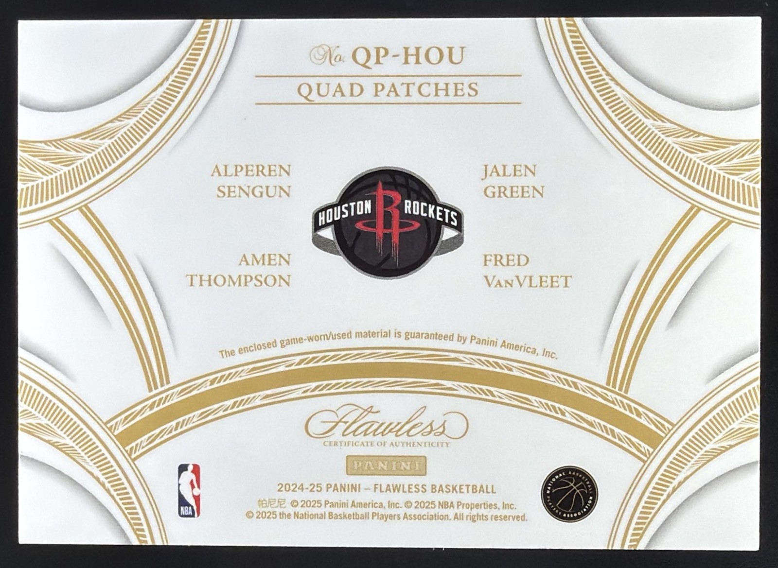 2024 Flawless Sengun /Thompson/VanVleet/Green Platinum Logoman Quad Patch 1/1 view 2
