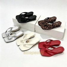 Women's Square Toe High Heel Wedge Flip Flop Sandals Summer Slide Sandals