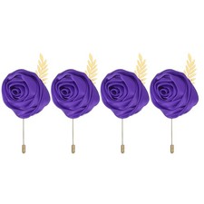 4 Pcs Groom Boutonnieres Rose Boutonnieres Pins, Deep Purple 4.7"x2" 