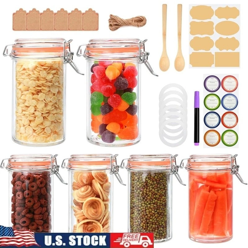 Airtight Glass Jars Set Storage Canisters Mason Jar W/ Sealing Rings & Labels US