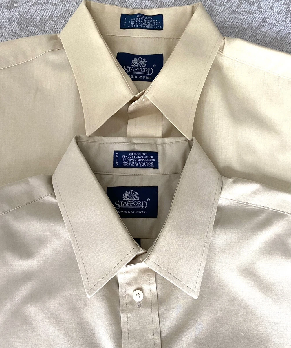 Stafford Mens lot 2 Dress Shirt Size 16.5 Wrinkle Free Beige Yellow Short  Sleeve