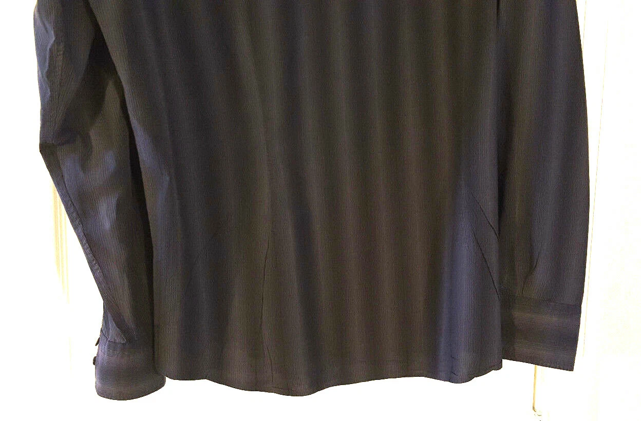 Versace collezione Camicia Uomo L slv Abito 19 47 Nero Grigio Riga 100% Cotone