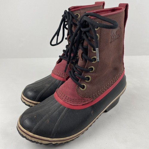 Sorel Slimpack Boots Womens Sz 8.5 Redwood Candy Apple 1964 Mid Calf Lace Up - Picture 2 of 8