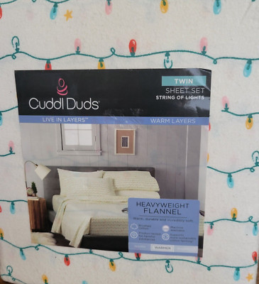 Cuddl Duds Flannel String of Lights Twin Sheet Set Heavyweight Flannel New