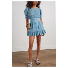 NEW $385 LOVESHACKFANCY Blue Bonnet Jaislyn Mini Dress Size XL C2009