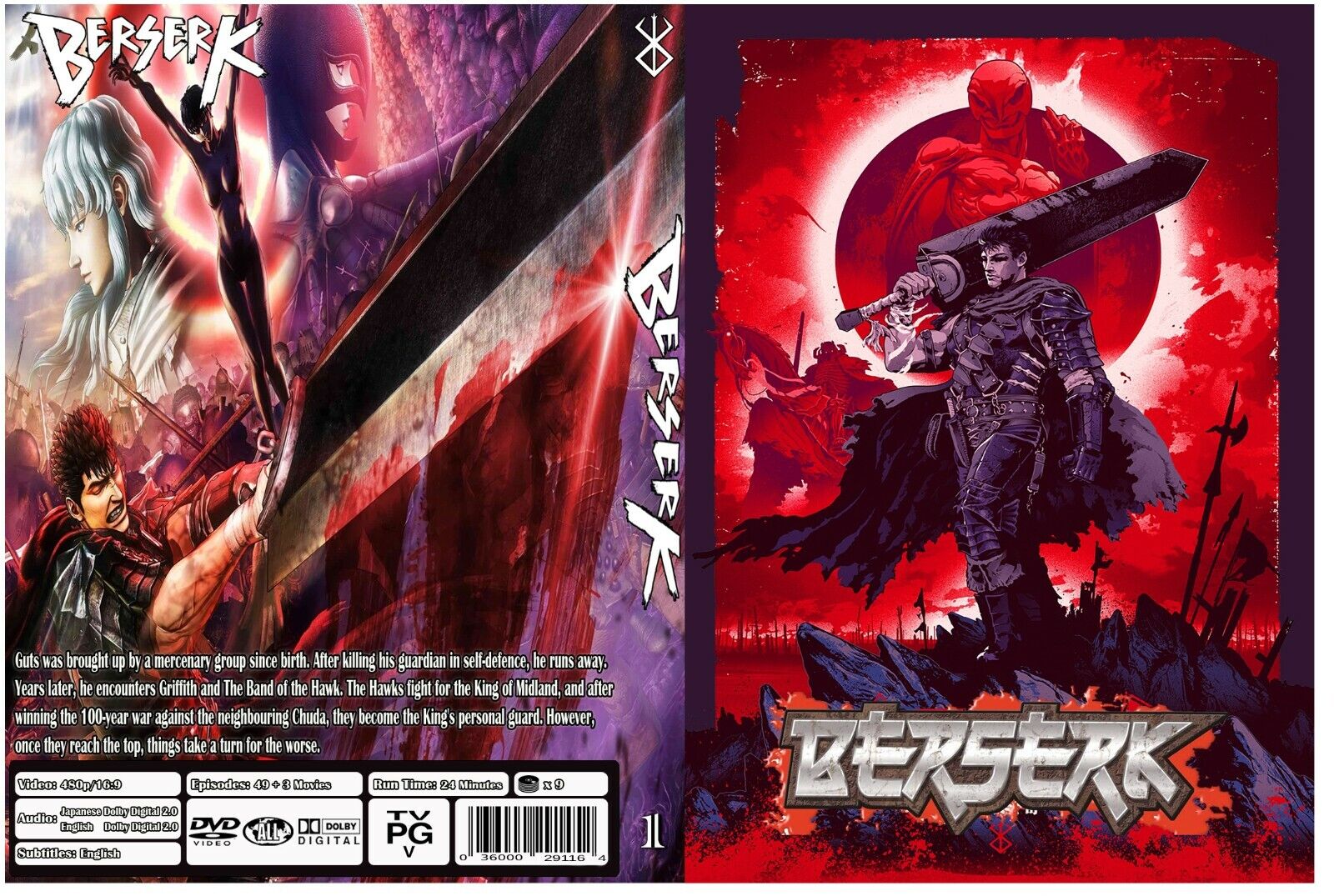 Berserk Anime Series 1997 & 2016 Seasons Episodes 49+3 Movies Dual Audio