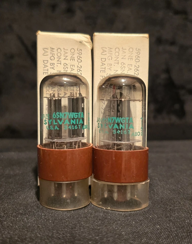 SYLVANIA 6SN7 GTA JAN CHS CHROME TOPPED HALOS BROWN BASE PERFECT MATCHED SET NIB - Image 4 of 4