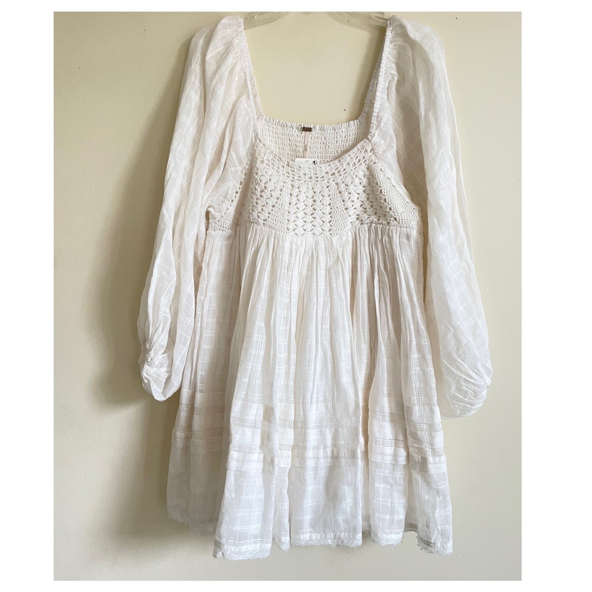 FREE PEOPLE Boho Long Sleeve Mini Dress In Off White Size M FREE PEOPLE Boho Long Sleeve Mini Dress In Off White Size M