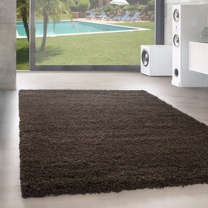 Hochflor Teppich Shaggy Langflor Uni Einfarbig Wohnzimmer Braun