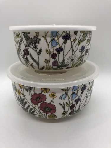New Grace Pantry Floral Porcelain Microwavable Storage Bowls with Lids Set of 2 - Picture 4 of 12