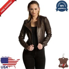 Women's Genuine Lambskin Leather Jacket Motorcycle Slim Fit Biker Sylvia Jacket