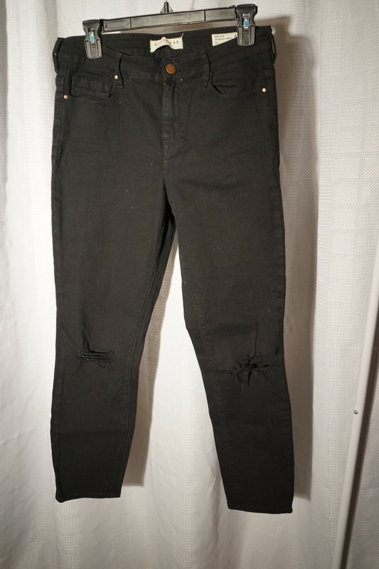 Bullhead denim co. black high rise skinniest ankle size 28" waist torn knee