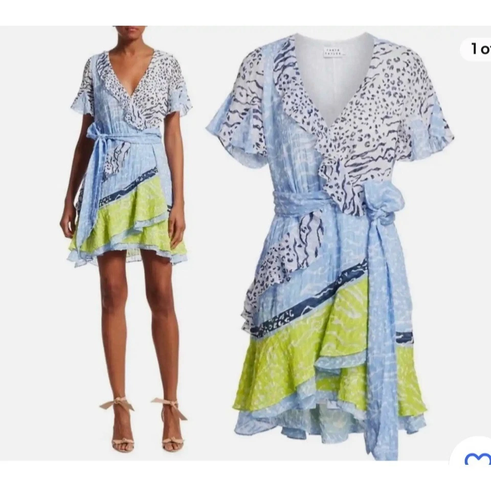 Tanya Taylor Bianca SILK Mini Wrap Leopard Dress in boho preppy sz 0