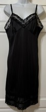 Vintage SLIPERFECTION Black Silky Nylon w/ Lace Full Slip Lingerie 36- Free Ship