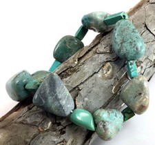 Blue Turquoise Bracelet Rough Nugget Beads Healing Gemstone Stretch Kingman