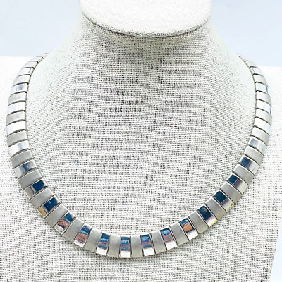 Matte Textured Alternate Link Necklace Silver Tone Classic Career Workwear