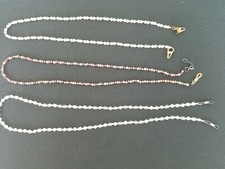 Beaded Lot 3 Eyeglass Chains - Pearl - White/Clear - Pearly Red/Blue/Light Gold