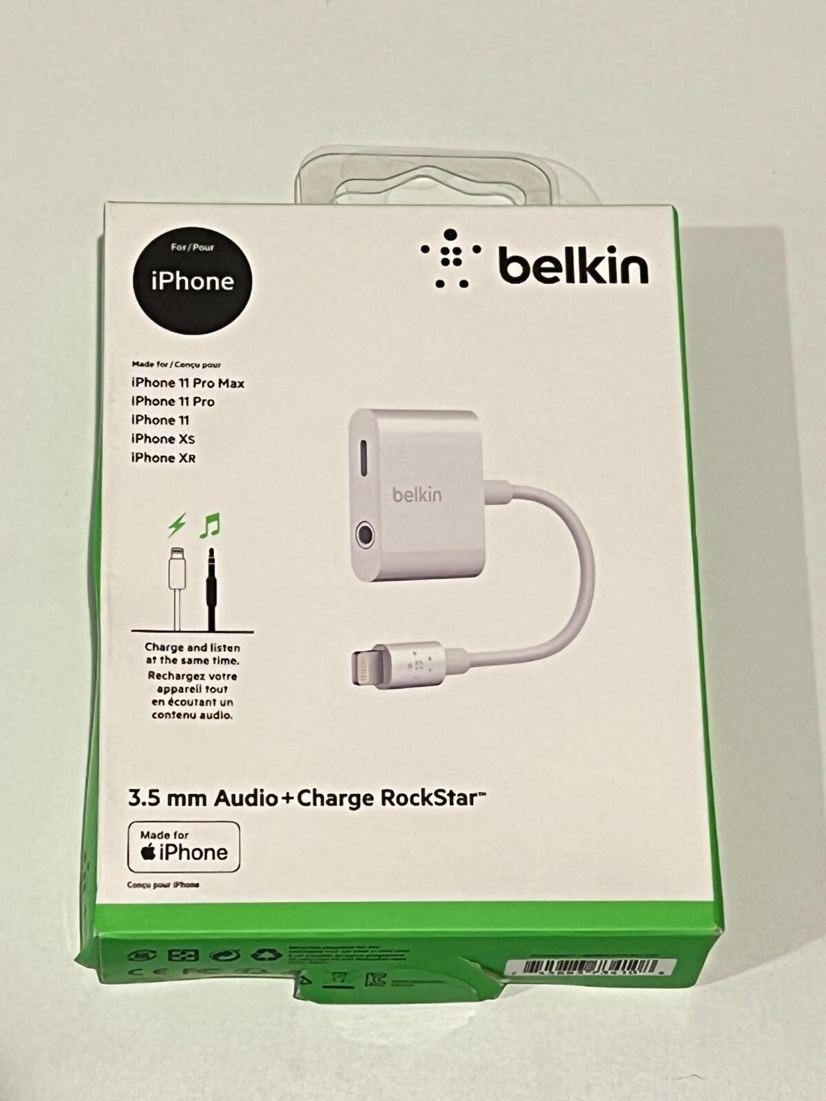 Belkin 3.5mm Audio Charge Rockstar Adapter for iPhone - White OPEN BOX