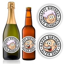 Aufkleber Sekt-,Wein-,Bierflasche Geburtstag Alte Schachtel, Alter Sack Geschenk