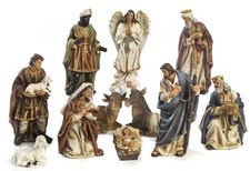 Krippe Krippe komplett 11 Figuren aus Resin cm. 18,5 von Paben