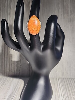 Barse Sterling Ring 0,925 orangefarbener Stein Größe 6