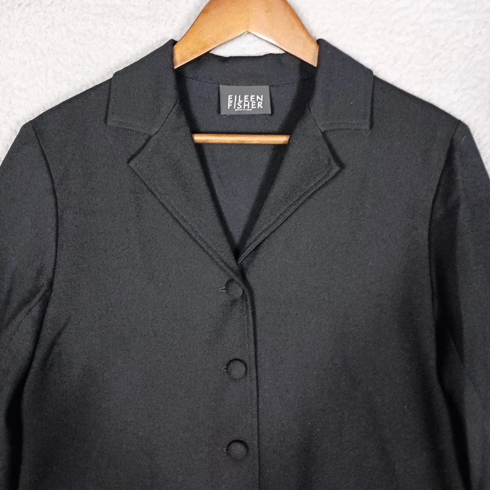 Blazer Eileen Fisher Para Mujer Pequeño Negro 100% Lana Traje Chaqueta Negocios Carrera Foto 2 de 4