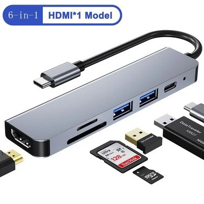 6 in 1 USB-C Hub Type C To USB 2.0 4K HDMI PD Adapter For iPhone Macbook Pro/Air