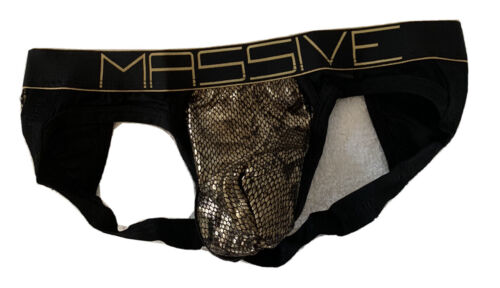 Authentic Andrew Christian 91094 MASSIVE Gold Glitter Python Frame Jock Small S - Picture 1 of 2