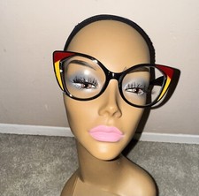 Lg CatEye Red, Yellow W/Brown Rim Sun Glasses