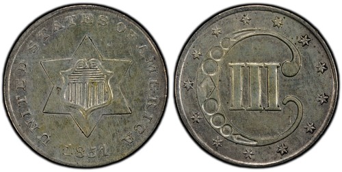 1851 Three Cent Silver ~ Graded PCGS Genuine AU Details - Picture 2 of 7
