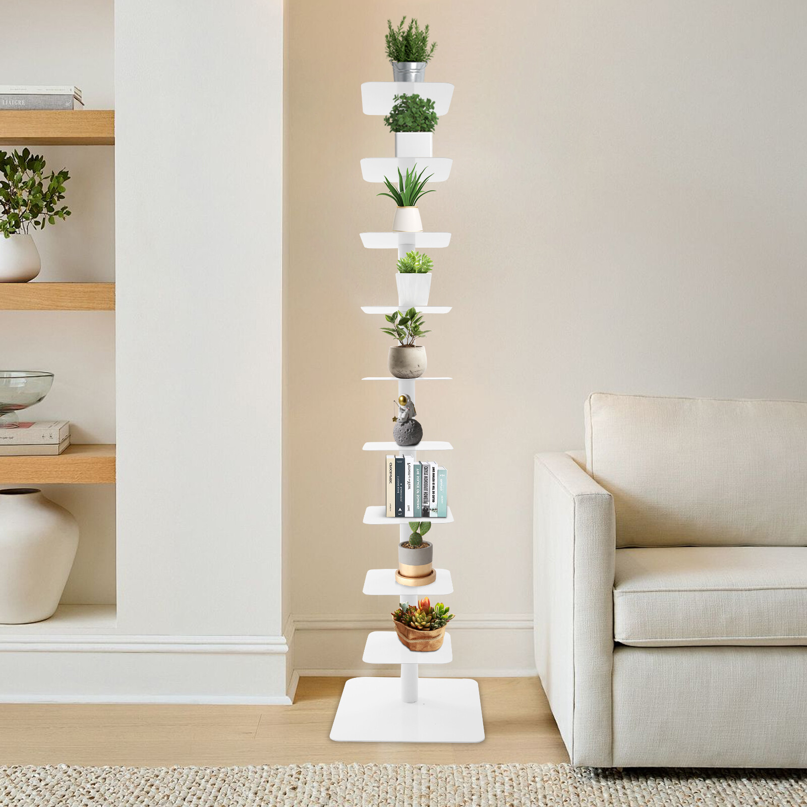 9-Tier Metal Bookcase Book Organizer Rotating Spine Bookshelf Book Tower