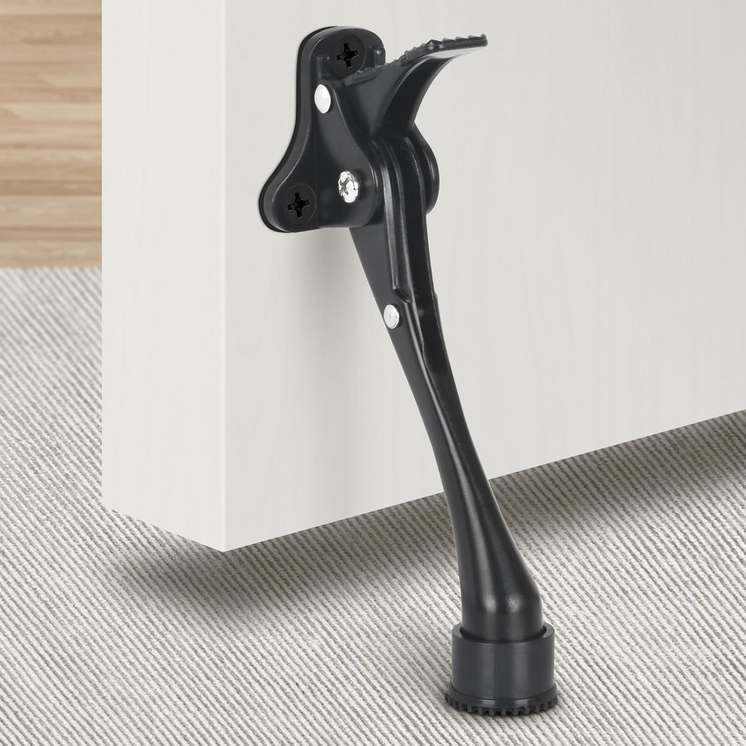 Door Stop Black Kickdown Door Stoppers for Bottom of Door, 6 Inch, Rubber Tip, H