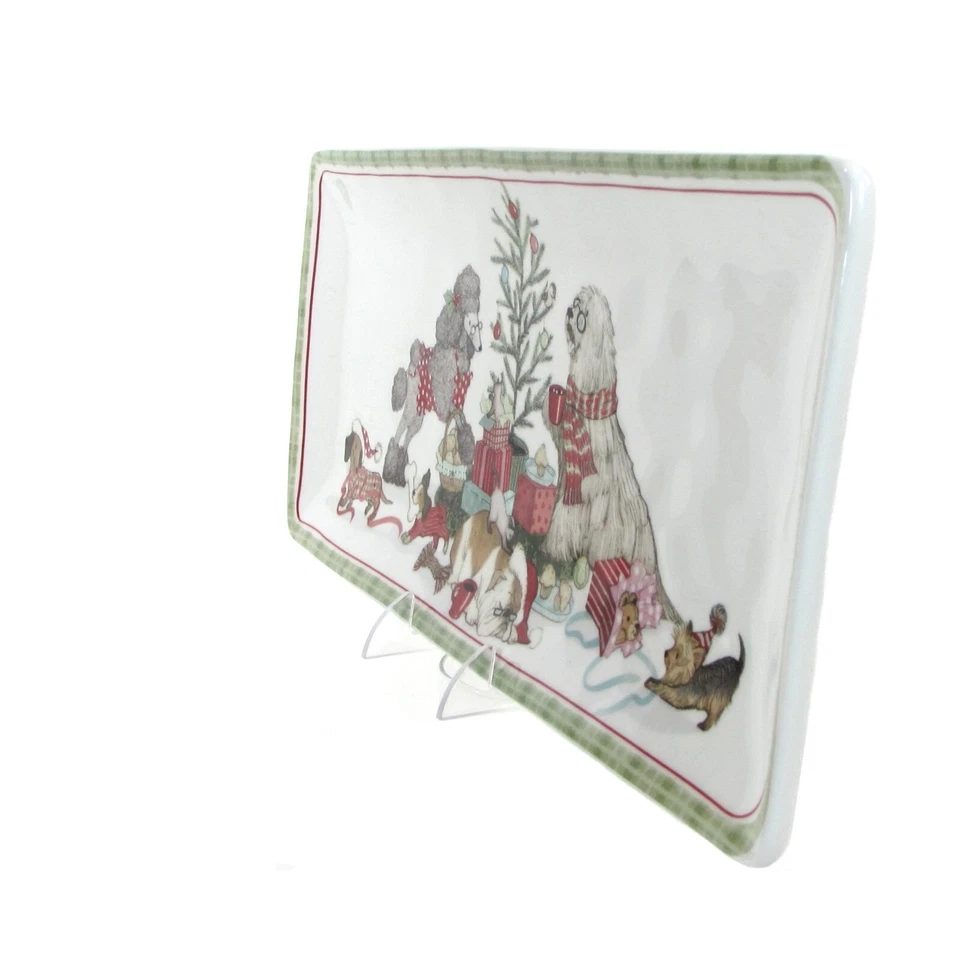 NEW Pier 1 Imports PARK AVENUE PUPS - CHRISTMAS MORNING 14" x 6" Treat Tray - Image 3 of 4