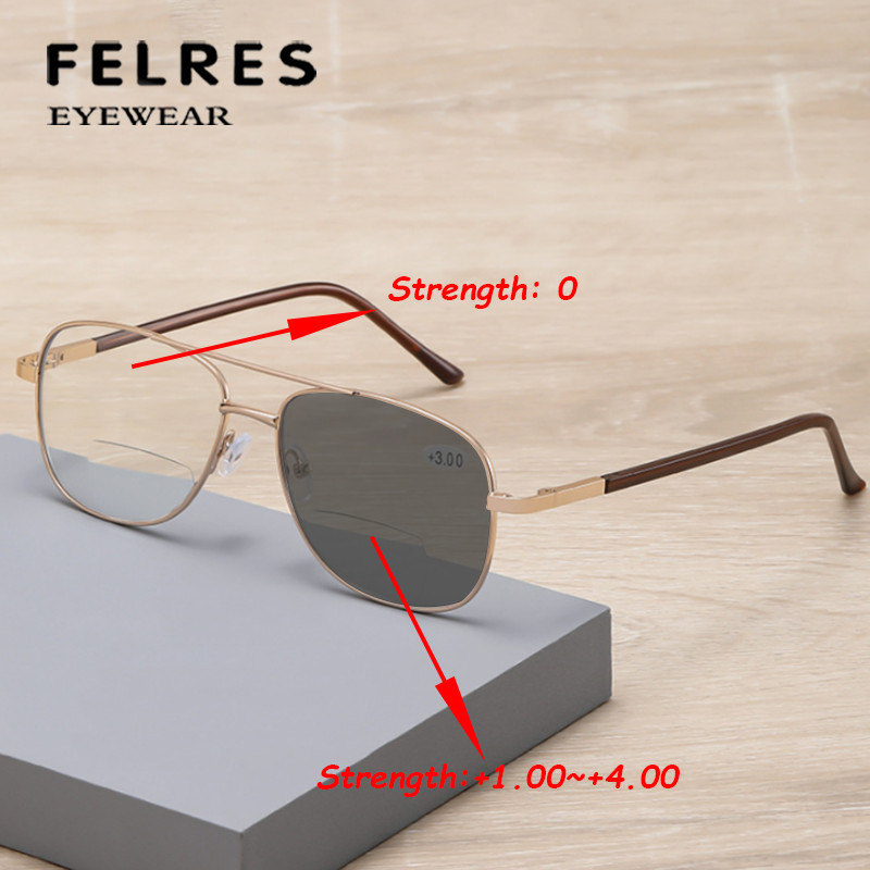 Occhiali da lettura fotocromatici bifocali in metallo uomo outdoor presbiopia sunglasses