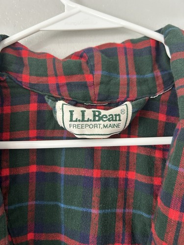 VTG LL Bean Women’s Flannel Robe Red Green Blue With Belt Made in USA - Picture 5 of 10