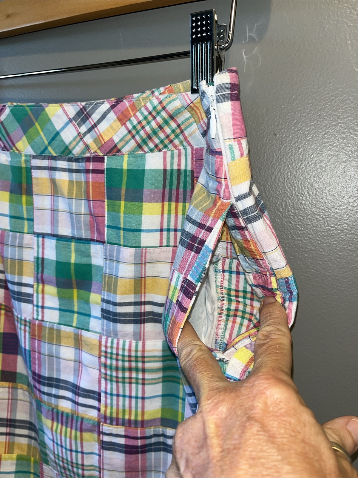 TALBOTS Madras Plaid Cotton Patchwork Lined Skirt… - image 4