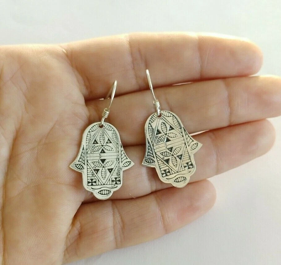 Hamsa Earrings Moroccan Hand Artisan Handcrafted Silver Berber