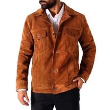 Laverapelle Men�s Trucker Cow Suede Leather Jacket (Suede-Tan, Medium) - 2501003