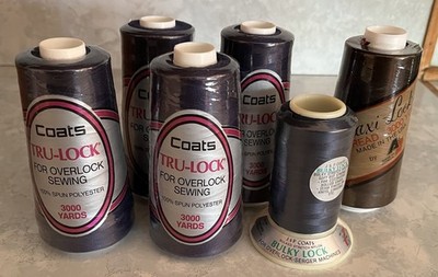 6 Spools Polyester Serger Thread Cones 3000 Yds Each SEALED 5 Overlock 1 Maxi