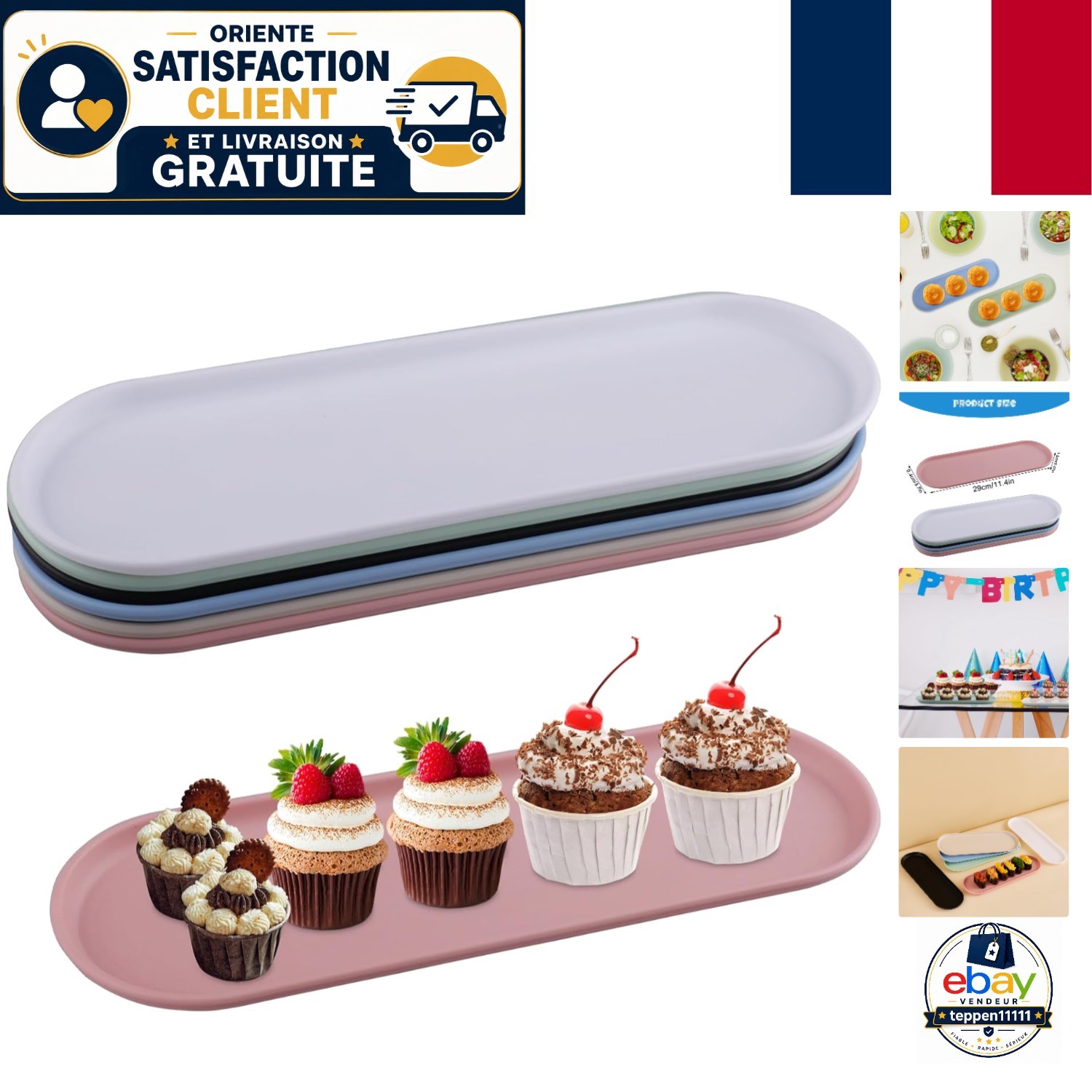 Plateaux Décoratifs Ovales Plastique Couleur Rangement Vide-Poche