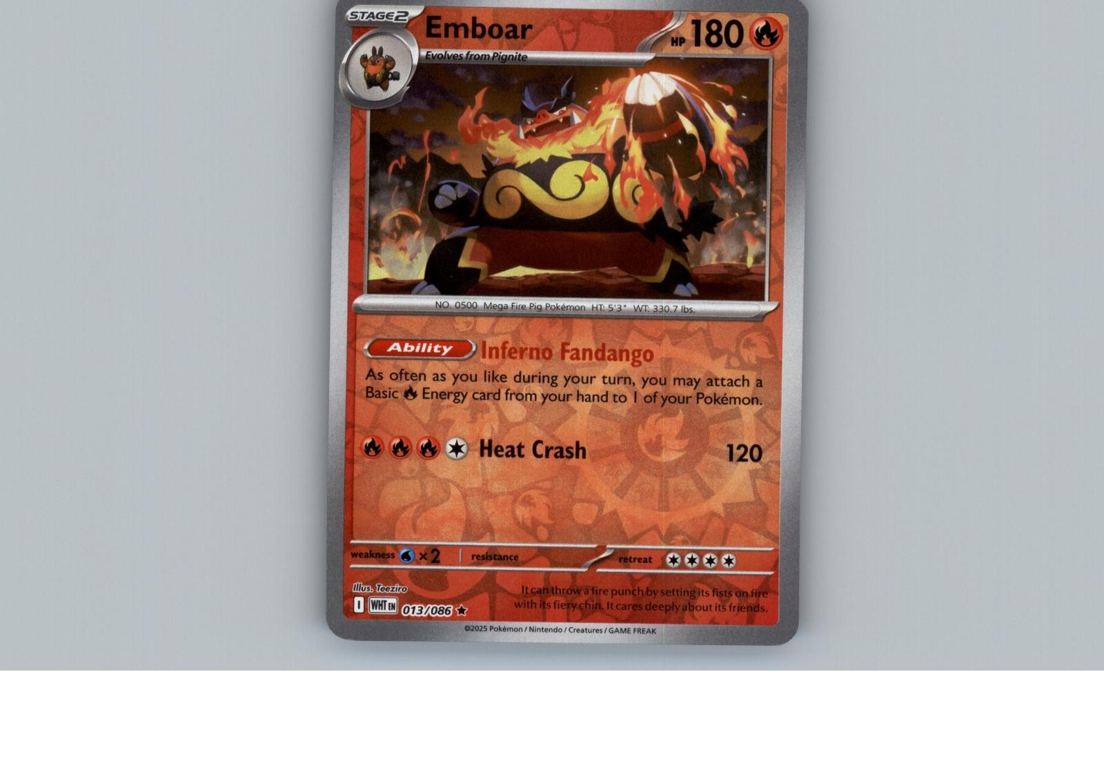 Emboar 013/086 Holo Rare White Flare Pokemon Near Mint