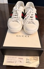 Zapatilla Gucci Ace 386750 Cuero Blanco, Verde, Rojo, Gucci EE. UU. Talla 9