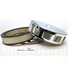 Chrome Corvette Gto Style Air Cleaner 14x3 Louvered Flat Base 4bbl 5-18 Carb