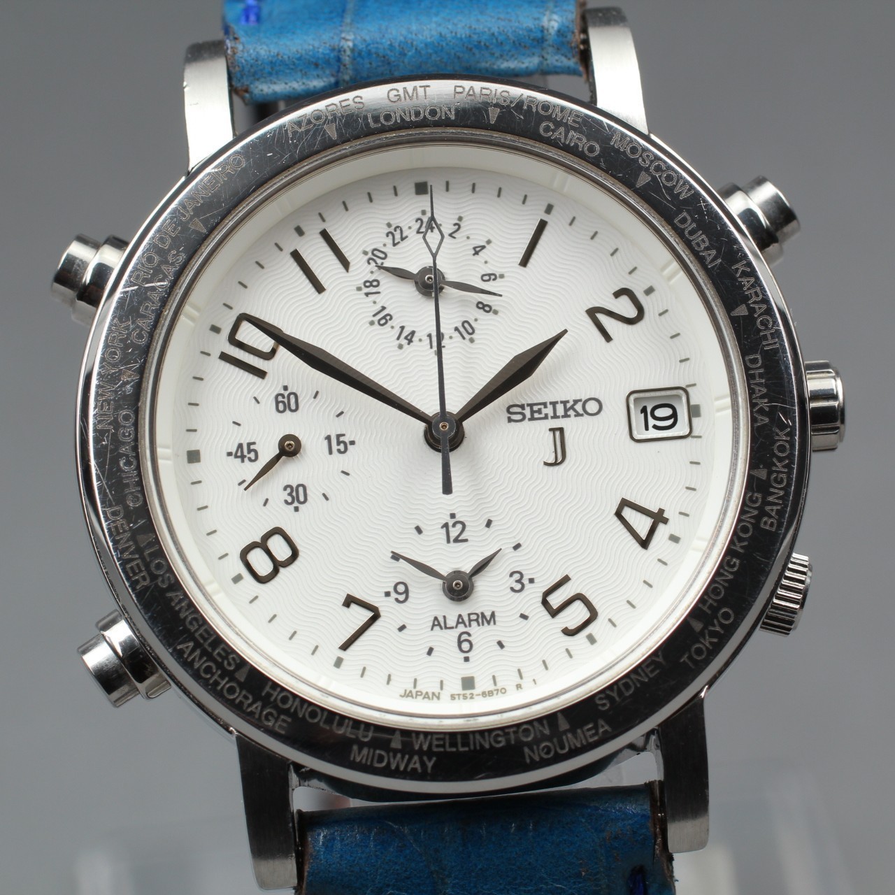 Vintage [N Mint] Seiko J World Timer Alarm 5T52-6B80 35mm Men's Qz Watch JP U842