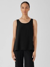 Eileen Fisher Silk Georgette Crepe Blue Tank Size Small