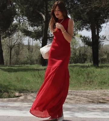 ZARA Size S WOMAN SS25 LONG COMBINATION KNIT DRESS Mid-red | 4192/034 NEW |  eBay